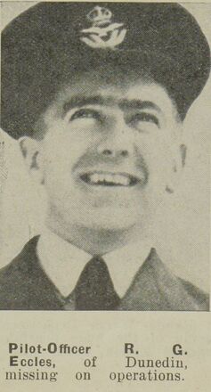 Portrait of Pilot Officer R G Eccles of Dunedin. Auckland Weekly News, 11th June 1941.  Auckland Libraries Heritage Collections AWNS-19410611-30-44 . Image has no known copyright restrictions.