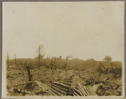 Shells bursting on the ruins of Messines.